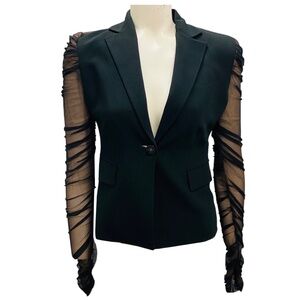 VERSACE BLACK / NUDE RUCHED SLEEVE MESH AND CREPE BLAZER